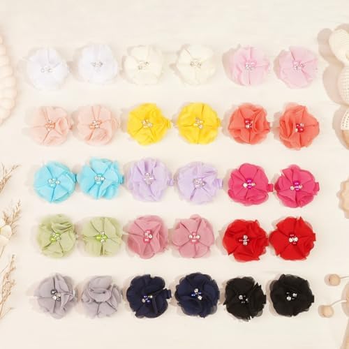 DED 30PCS 2" Chiffon Flower Hair Bows Clips with Rhinestone Pearl for Kids - Image 5