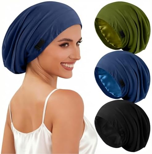 DEMAZALO 3Pcs Silk Satin Bonnet for Sleeping Hair Bonnet for Women Men by Demazalodirect