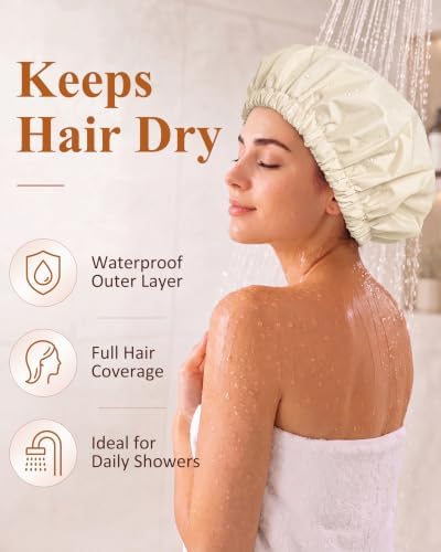 Edoneery Shower Caps for Women Reusable Waterproof, Shower Hair Cap - Image 2
