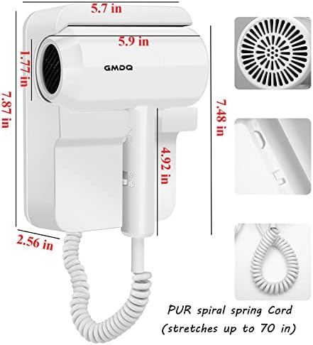 Hotel Wall Mounted Hair Dryer for Bathroom,Restroom Professional Blow Dryer,with Stand Rack,Specialised Motor for Salon,Fast Drying - Gifts【Massage Comb, Screws+ Adhesive】 110V - Image 4