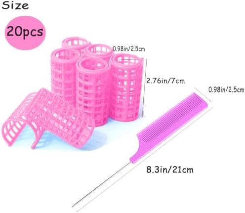 20PCS Plastic Hair Rollers Set 2.5cm/1in Heatless Roller Hair Curlers Snap on Rollers Self Grip Rollers Hairdressing Curlers Tools for DIY Hairdressing Hair Salon (Pink) - Image 2