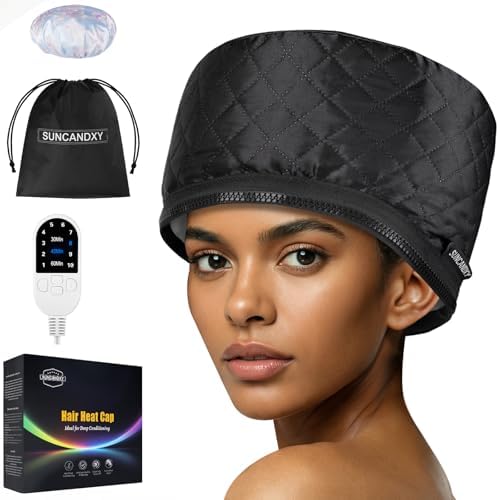Hair Steamer for Deep Conditioning: Heat Cap with 118" Power Cord 10-Level Fast Heating & 3 Timer Settings for Natural Black Hair Thermal Steam Cap for Deep Conditioner Treatments by SUNCANDXY