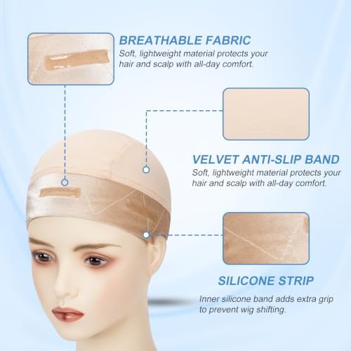 Riemann Silicone Wig Grip Cap,2in1 Wig Cap with Grip (Nude,2Pcs) - Image 2