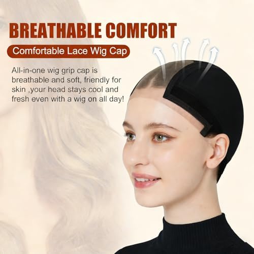 Xiushumyi Lace Wig Cap for Women,Adjustable Wig Grip Cap with Grip Band for Keeping Wigs In Place,Non Slip Caps Make Your Wigs Be Glueless (Black) - Image 4