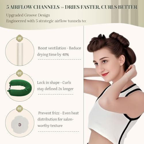 Heatless Hair Curler Heatless Curls Overnight Heatless Blowout with Luxury Cloth Bag Silk Scarf, Curling Rod Headband to Sleep in No Heat Curling with (Green, 3Rods) - Image 4