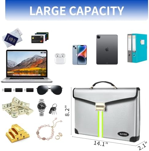 6500°F Large Capacity Upgraded Fireproof Money Bag with Lock,10 Layers of Heat Insulated Materials with Waterproof Zipper/Reflective Strip with Handle for Cash/Important Documents - Image 4