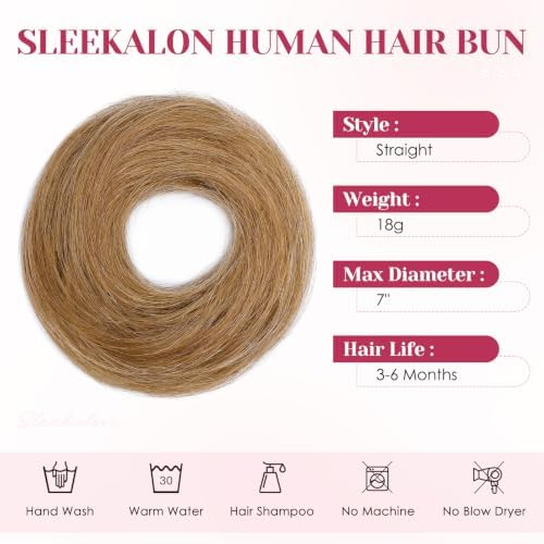 Messy Bun Hair Pieces Human Hair, Straight #12 Golden Brown - Image 3