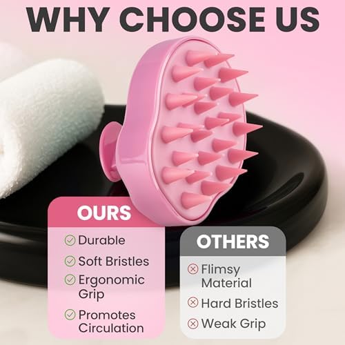 RELAXXO Scalp Massager Hair Growth – Exfoliator & Hair Scrubber for Scalp, Soft Bristles for Dandruff & Soothing Comfort, Shampoo Brush, Wet & Dry Use, Pink - Image 6