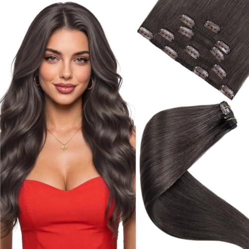 LaaVoo Clip in Hair Extensions Human Hair Cool Brown by LaaVoo
