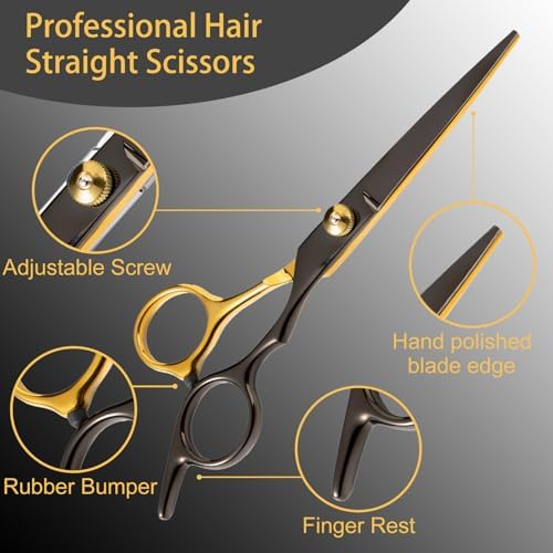15 pcs Hair Cutting Scissors Professional, Thinning Shears for Hair Cutting, Black Gold Stainless Steel Barber Scissors, Lengnoyp Haircut Scissors Hair Cutting Kit for Women, Men - Image 3