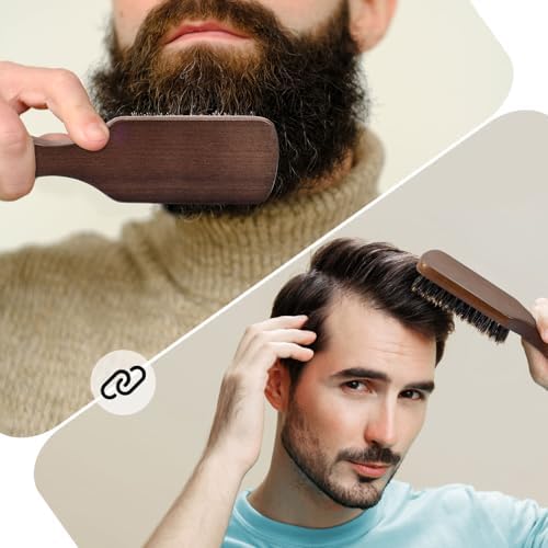 GAINWELL Wild Boar Bristle Hair Brush for Men, Slick Back Hair Brush with Stiff Boar Bristles for Thick Hair, Natural Black Walnut Wooden Handle Hairbrush, Beard Mustache Brush - Large - Image 5