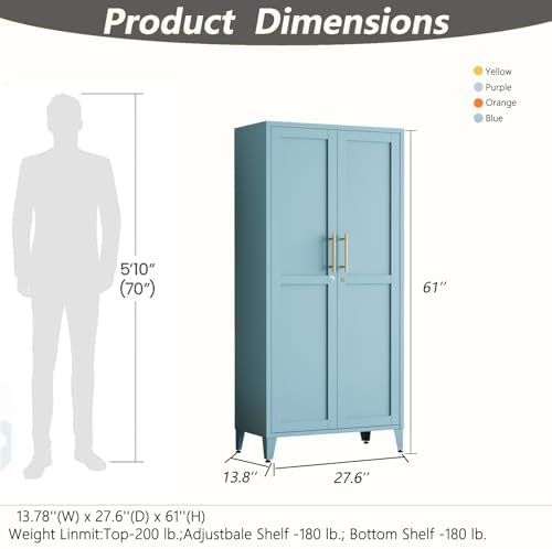 Metal Storage Cabinet with Lock,Blue Steel Tool Cabinet with 3 Adjustable Shelves,61 Tall Freestanding Heavy Duty Garage Locker for Home Office Kitchen 61" H X 27.6" W X 13.8" D - Image 3