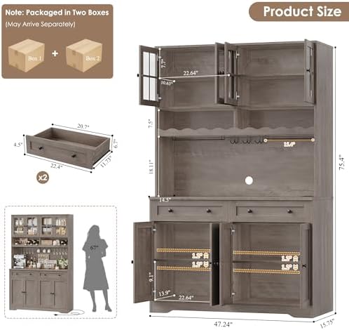 HOSTACK Kitchen Pantry Storage Cabinet, Coffee Bar Hutch Cabinet, Ash Gray - Image 3