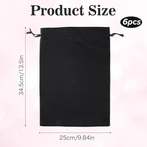 JIEYAO 6 Pieces Wig Bags with Satin Drawstring, Black Silk Wig Storage Bags Storage for Wigs Extension Bundle(Black) - Image 2