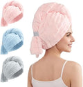 REDKISS 3 Pack Microfiber Hair Towel Wrap for Women, Super Absorbent Quick Dry Hair Turban for Thick Long Curly Hair, Large Stay-Put Anti-Frizz Hair Drying Towels, Pink Blue Gray by REDKISSOnline