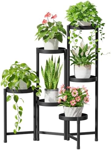 iDavosic.ly Plant Stand Indoor Outdoor, 6 Tier Metal Corner Shelf, Black by iDavosicly