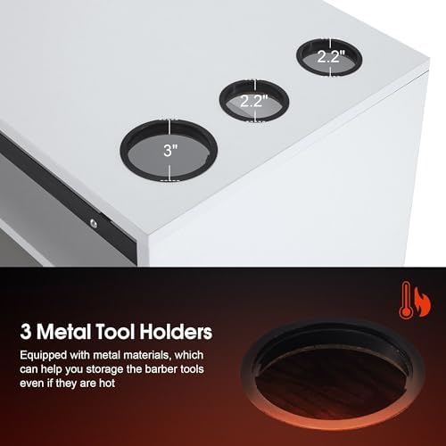 BarberPub Wall Mount Station with 3 Metal Tool Holders 2503 (White) - Image 5