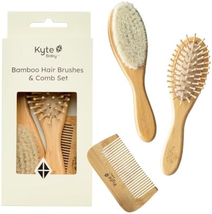 Kyte BABY Bamboo 3-Piece Brush Set - 1 Goat Hair Brush, 1 Wooden Bristle Brush and 1 Bamboo Comb by KYTEBABY