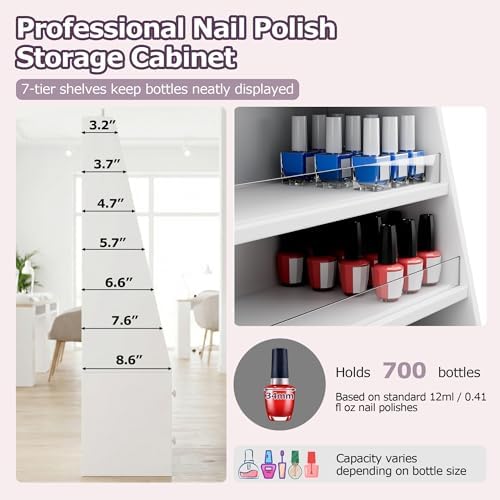 Nail Polish Rack with 2 Drawers, Holds 700+ Bottles (White) - Image 4