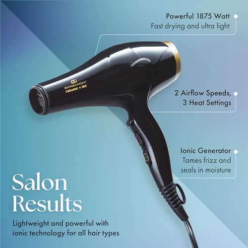 Olivia Garden 1875W Ceramic + Ion Professional Hair Dryer for Men and Women - Fast Drying Blow Dryer - Powerful Ionic Generator - 3 Heat Settings - With 2 Nozzles and Storage Bag - Image 2