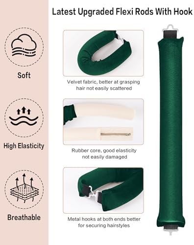 Seritant Heatless Curls Overnight with Satin Head Scarf, Velvet Hair Rollers for Blowout Look, No Heat Curling Rod for Long Thick Hair, Soft Sleep In Flexi Rods - Image 4