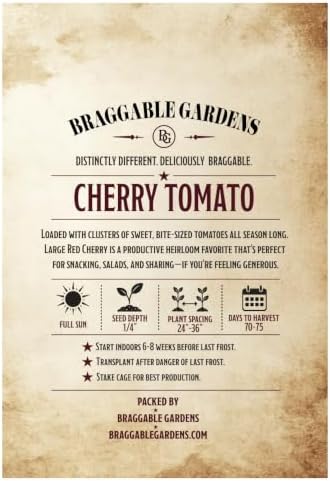 Cherry Tomato Seeds, Heirloom Tomato Seeds for Planting, Full Sun Vegetable Garden Seeds, Sweet Bite-Sized Red Tomatoes for Snacking, Salads, Home Garden and Outdoor Planting - Image 3