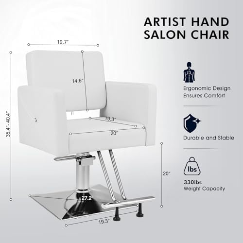 Artist hand Barber Salon Chair for Hair Stylist with Back Cover, White - Image 3