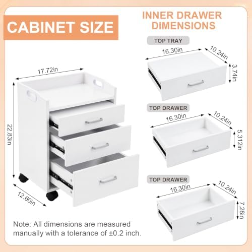Salon Trolley Cart with 3 Drawer, Open Top Tray, Compact Rolling Salon Cart - Image 2