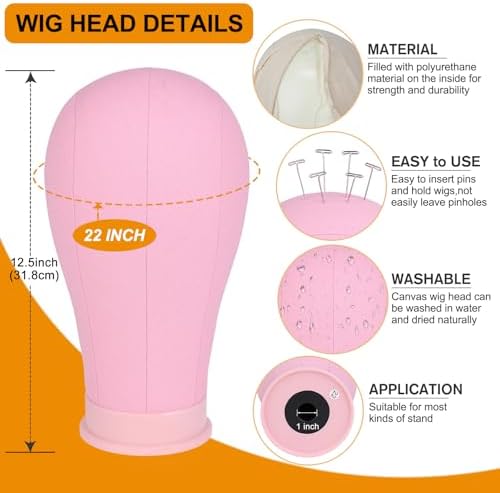 14-22" Wig Stand Tripod with 22 In Canvas Wig Head,Pink - Image 3