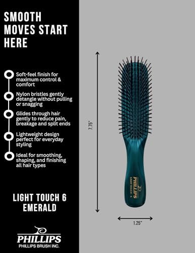 Phillips Brush Light Touch 6 Detangling Hair Brush, Full Size Emerald Green - Image 4