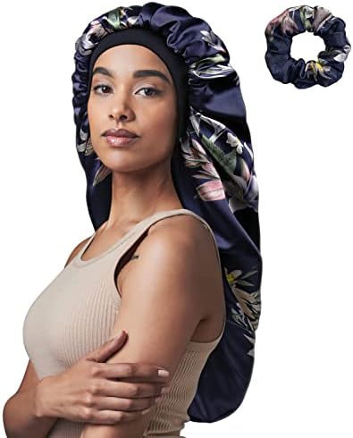 Curly Hair Satin Bonnet Long Sleep Cap for Braids Leaves by Awefeel