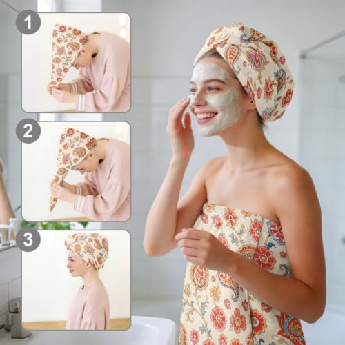 Absorbent Bath Towel Wrap Set (32 X 60In), Paisleys Print Towel Wrap - Image 6