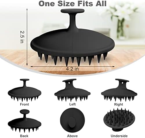Meartchy Silicone Scalp Massager Shampoo Brush, Scalp Brush for Hair Growth & Dandruff Removal, Hair Scrubber Scalp Stimulator Exfoliator Brush with Soft Bristles for Wet Dry Scalp Care (Black) - Image 2