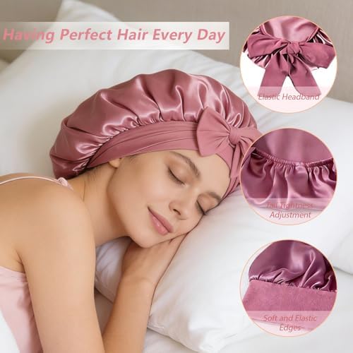 Silk Bonnet for Women, Satin Bonnet for Sleeping, Large Sleep Cap with Elastic Tie Band for Curly Hair - Image 2
