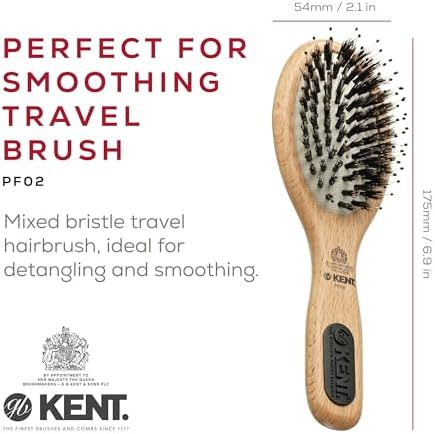 Kent PF02 Small Cushion Detangler Brush – Boar Bristle & Nylon Mix for Smoothing and Straightening Oval Wood Paddle for Medium to Long Hair - Image 2