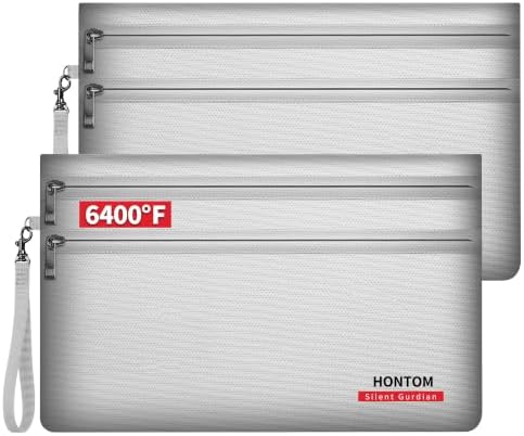 6400℉ Fireproof Money Bags 2 Pack with Hidden Dual Zipper, 11x7.5 Inch by HONTOM