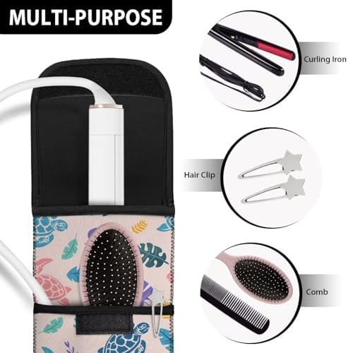 Curling Iron Travel Case Black Cow Print Heat Resistant Neoprene Pouch for Curling Iron Flat Iron Hair Straightener Storage Bag Portable Hot Tools Bag Turtle Leaf - Image 6