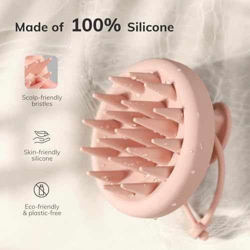 Sndyi Silicone Scalp Massager Shampoo Brush, Hair Scrubber with Soft Silicone Bristles, Scalp Scrubber/Exfoliator for Dandruff Removal, Wet Dry Scalp Brush for Hair Growth & Scalp Care, Pink - Image 2