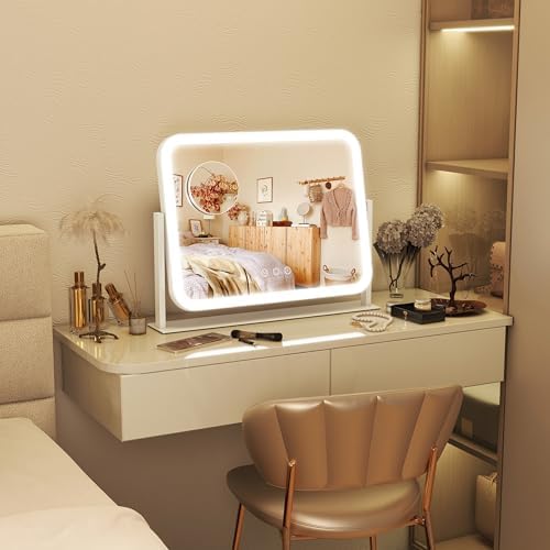 FENNIO Vanity Mirror with Lights 17''x13'' Makeup Mirror with Lights,Vanity Mirror Touch Screen with 3-Color Lighting,Dimmable,for Vanity Desk Tabletop White - Image 6
