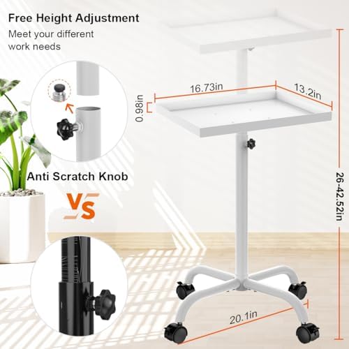 Salon Tray on Wheels, Salon Tray Cart Tattoo Tray Rolling Trolley, Hair Stylist Tray Height Adjustable, Dental Tray Hairdresser Tray Rolling Table Tray Cart (White) - Image 3