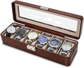 Watch Box for Men, 6 Slot PU Leather Watch Organizer with Glass Lid and Lock, Display Storage Case for Watches, Bracelets & Jewelry, Brown Gift Case Brown by BareTulip