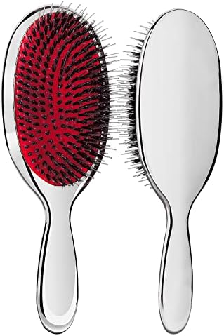 Sibba Anti-static Hair Brush Paddle Massage Hair Extension Brush Professional Detangle Natural Bristle Cushion Nylon Brush Comb for Long Thick Wavy Hair (Silver) by Sibba