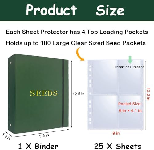 Seed Storage Organizer Binder,3 Ring Seed Packet Organizer with 100 Pockets - Image 2