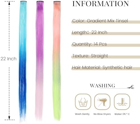 14 Pcs Colored Clip in Hair Extensions Highlights Gradient Mix Tinsel - Image 2