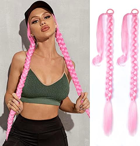 LyoRuSi 2 Pack 34 Inch Pink Long Braided Ponytail Extension with Hair Tie by LyoRuSi