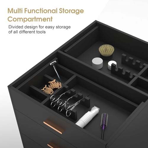 BarberPub Dual Storage Cabinet with Drawers,Salon Station(Black) - Image 5