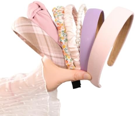 7 Pcs Headbands for Women Girls, Non Slip Cute Pearl Floral Padded Vintage Wide Fashion Multi-style Headbands for Girls (Pink A) - Image 2