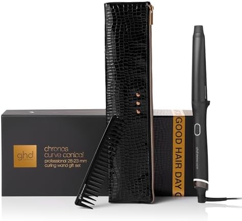 ghd Chronos Curve Conical Wand, 0.9-1" Tapered Barrel, Black Gift Set by ghd