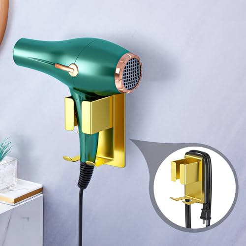 Hair Straightener Holder Wall Mounted Blow Dryer Holder, Blow Dryer and Curling Iron Holder, Hair Dryer and Straightener Holder, Bathroom Hair Tools Organizer and Storage (Gold, 1Pc) - Image 2