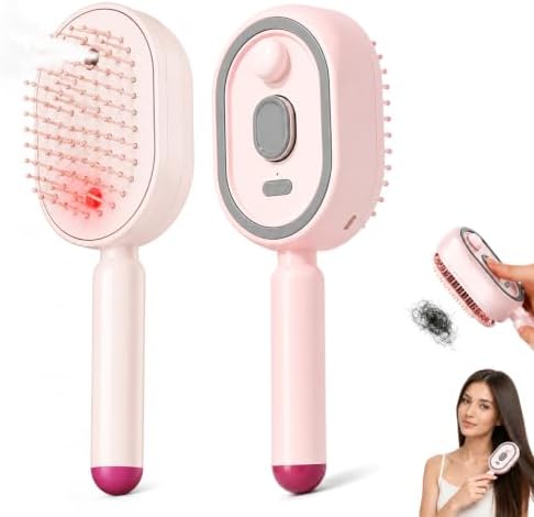 Electric Spray Air Cushion Massage Comb, 2026 Upgrade Electric Steaming Massage Hair Care Brush, Self-Cleaning Anti-Tangle Steam Brush for Hair, Anti-Static for Frizzy & Scalp Care (Pink) by Unknown